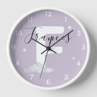Reloj Round White Wood Frame Lavender Nursery Wall Clock