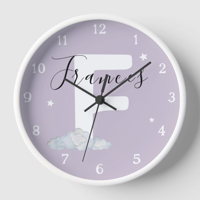 Reloj Round White Wood Frame Lavender Nursery Wall Clock (Anverso)
