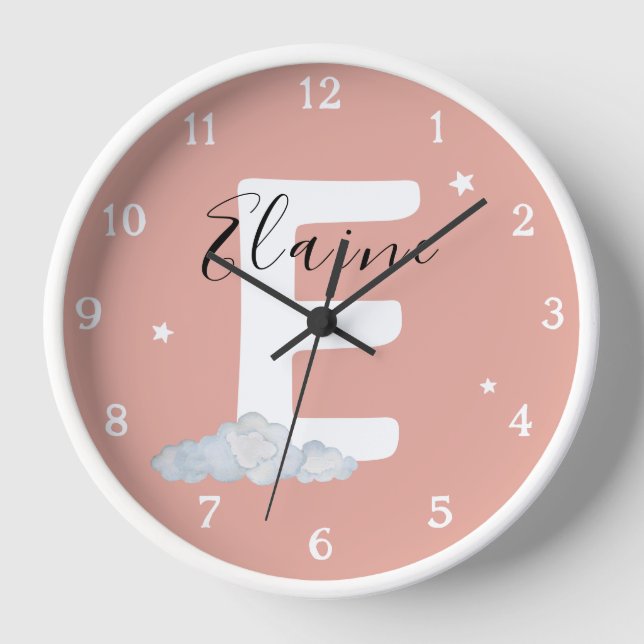 Reloj Round White Wood Frame Pink Nursery Wall Clock (Anverso)