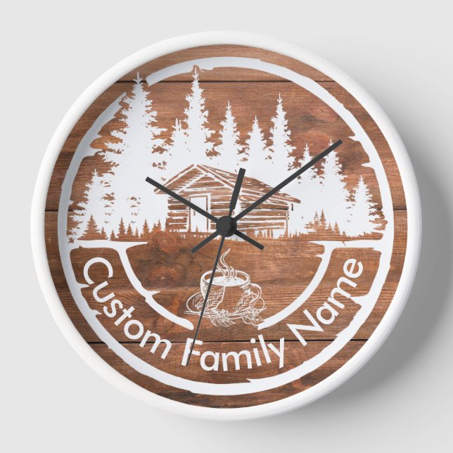 Reloj Rustic Cottage Cabin Barn | Custom Family Name (Anverso)