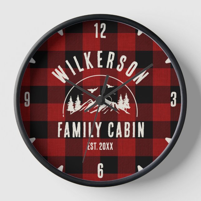 Reloj Rústico Nombre Familia Cabina Cabaña Retro Red Pla (Anverso)
