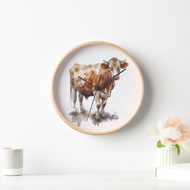 Reloj Rústico retrato de vaca de granja (Hogar)