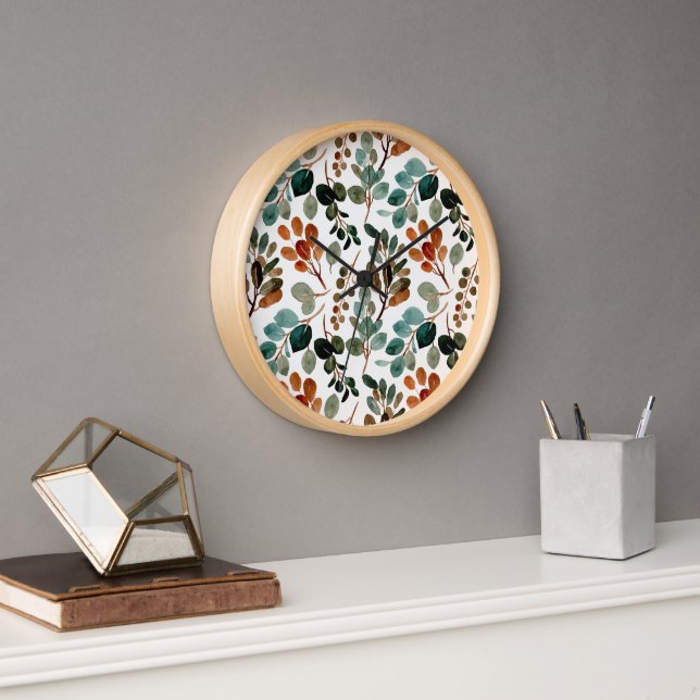 Reloj Sage Verde Marrón Hojas Otoño Té (Oficina)