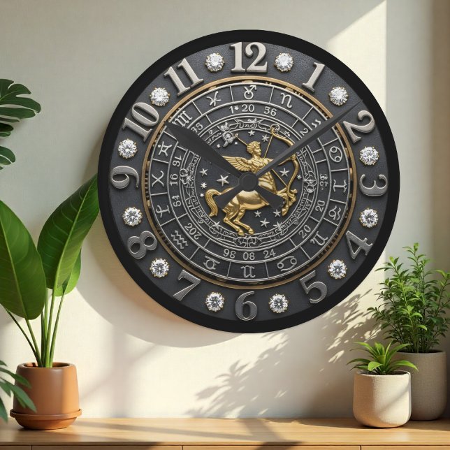 Reloj sagitario, signo zodiaco, gemas, astrología (Sagittarius Wall Clock)