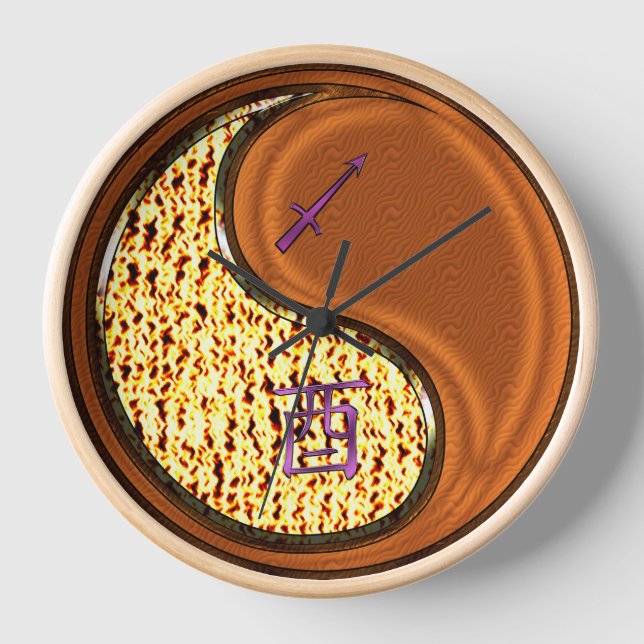 Reloj Sagitario y Gallo de Madera (Anverso)