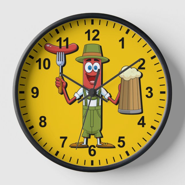 Reloj Salchicha alemana divertida de Oktoberfest (Anverso)