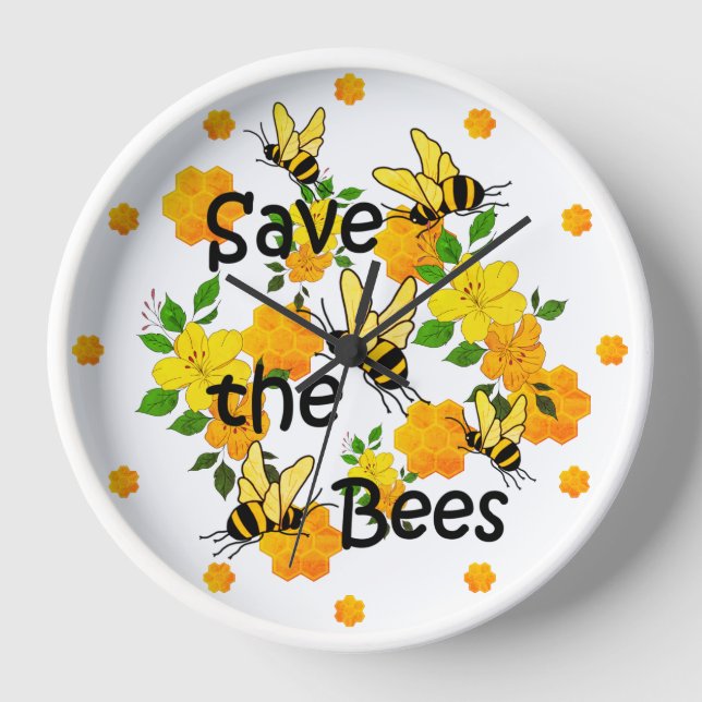 Reloj Salva las abejas, Panal y Flores Amarillas (Anverso)