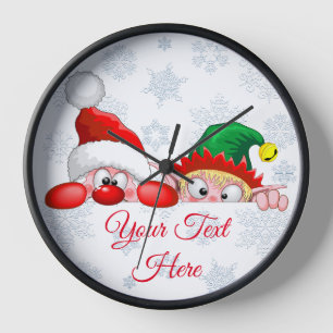 Reloj Santa y Elfo Dibujo Animado de Navidad Divertido y