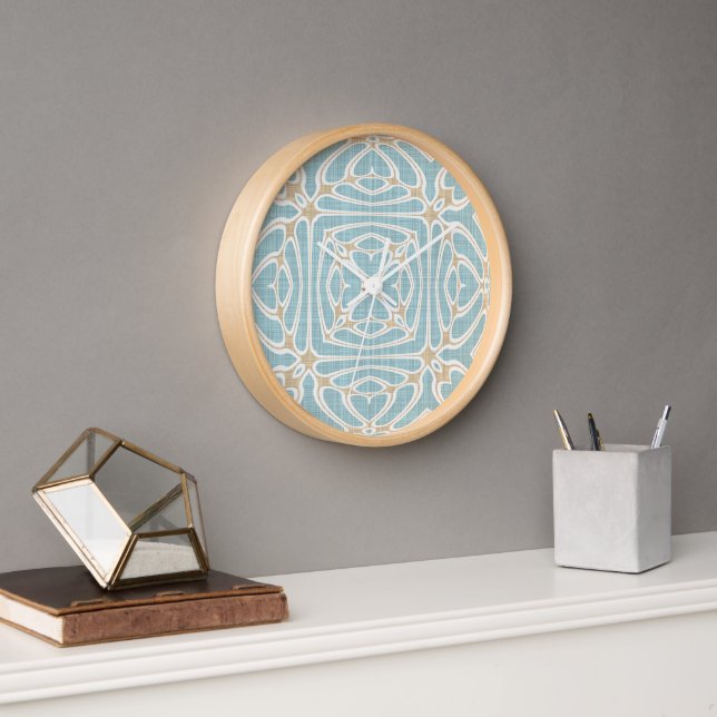 Reloj Seafoam Green Taupe Brown Hip Bohemian Bali Art (Oficina)