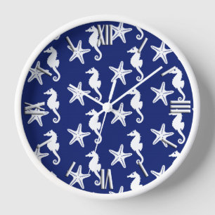 Reloj Seahorse y estrellas de mar - azules marinos y