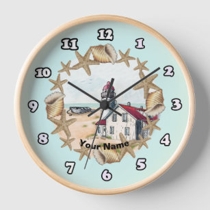Reloj Seashell Lighthouse nombre personalizado Clock