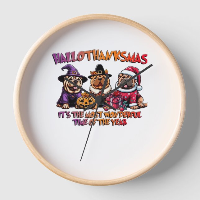 Reloj Shar Pei Halloween Navidades de Acción de Gracias  (Anverso)
