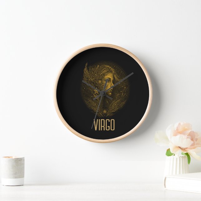 Reloj Signo zodiaco clásico de Virgo Dorado negro (Hogar)