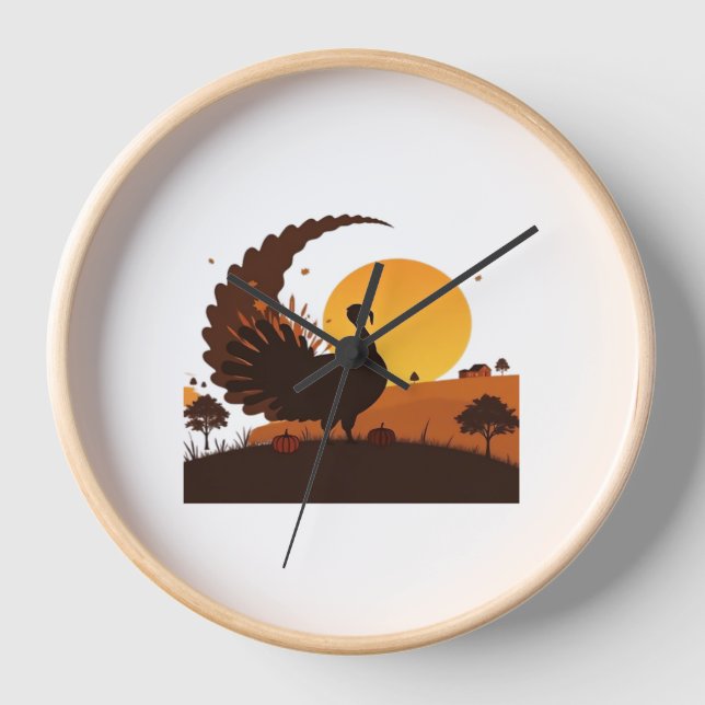 Reloj Silhouette de Acción de Gracias Turquía - Sunset H (Anverso)