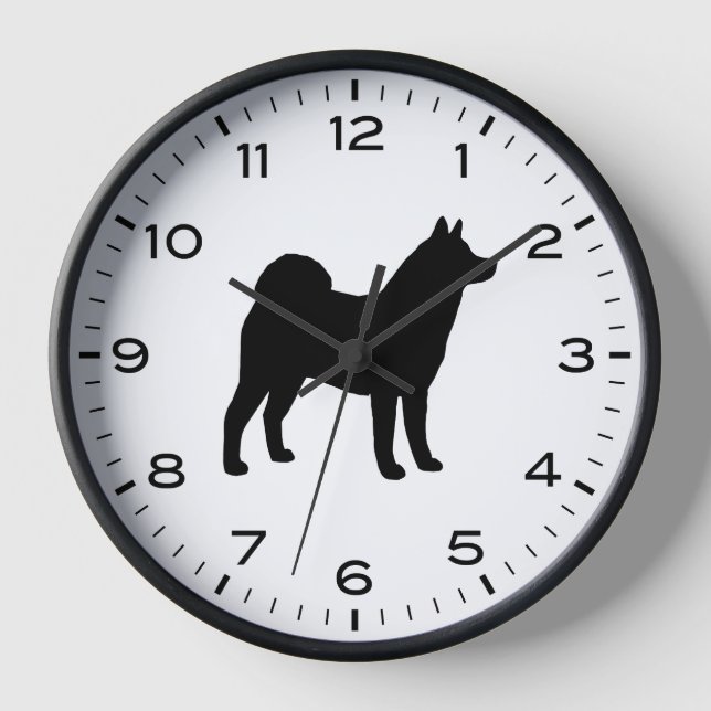 Reloj Silhouette de Perro Akita con números y minutos (Anverso)