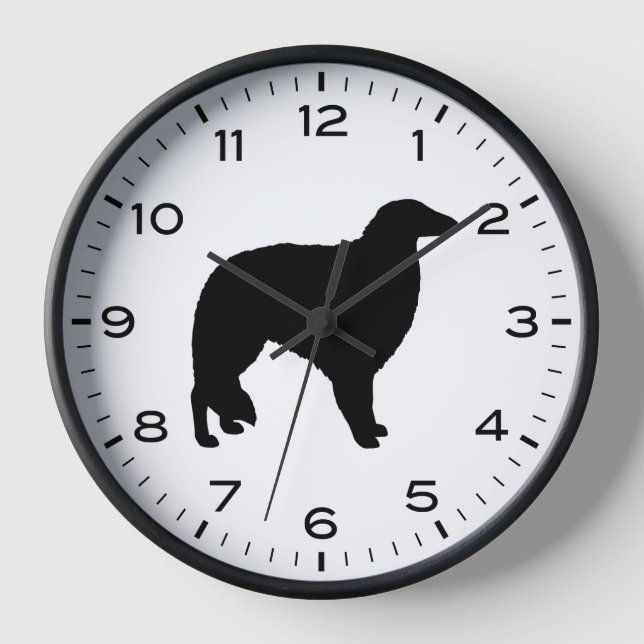 Reloj Silhouette de perro de Borzoi con números y minuto (Anverso)
