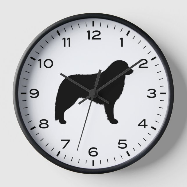 Reloj Silhouette de perro de Kuvasz con números y minuto (Anverso)