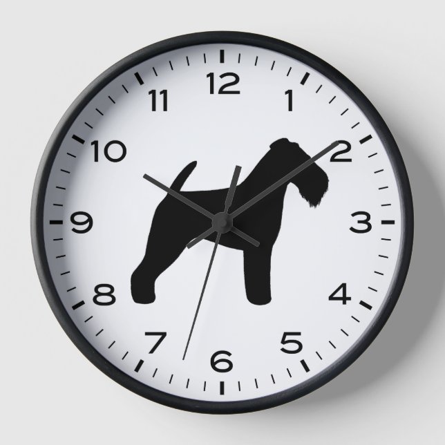 Reloj Silhouette de Welsh Terrier con números y minutos (Anverso)