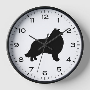 Reloj Silueta de perro Collie con números y minutos