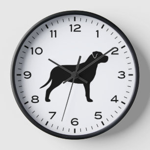 Reloj Silueta de perro Pit Bull con números y minutos