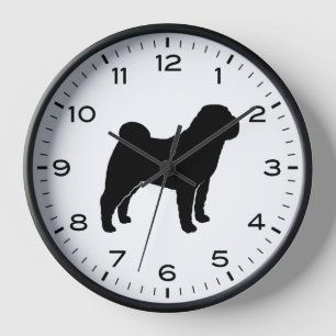 Reloj Silueta de perro Shar Pei con números y minutos