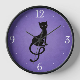 Reloj Silueta malvada graciosa del gato - púrpura negra