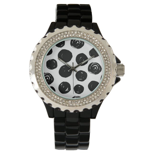Reloj simple de puntos de polka negro de moda (Anverso)