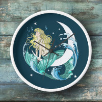 Sirena Rubia Luna Creciente Arte Fantasía Art Déco