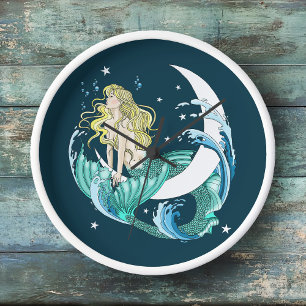 Reloj Sirena Rubia Luna Creciente Arte Fantasía Art Déco