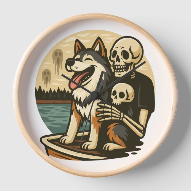 Reloj Skeleton with Dog on Haunted Lake Horror Art (Anverso)