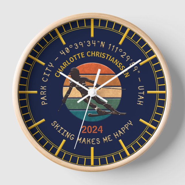 Reloj Ski Park City, Utah - Esquiadora, Golden Text (Anverso)