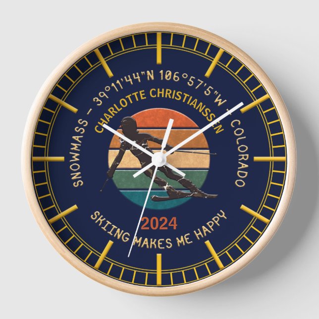 Reloj Ski Snowmass, Colorado - Mujer Esquiadora, Texto A (Anverso)