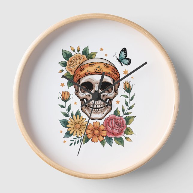 Reloj Skull Floral Halloween Spooky (Anverso)
