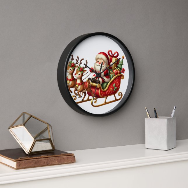 Reloj Sleigh de Santa con renos y regalos - Encantador (Oficina)