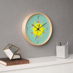 Reloj Sol feliz (fondo Verde azulado)