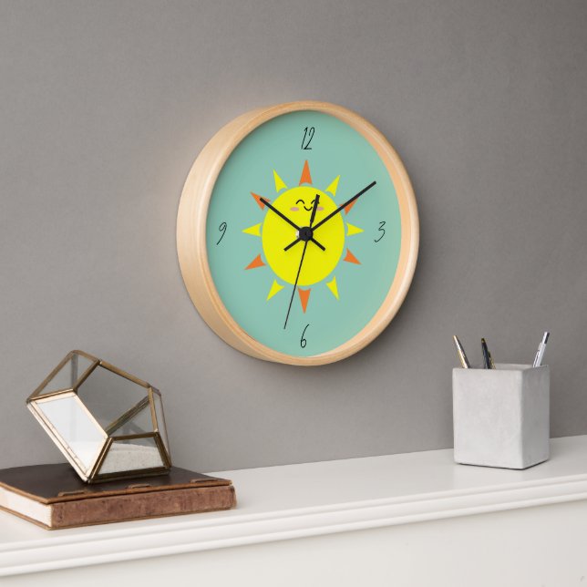 Reloj Sol feliz (fondo Verde azulado) (Oficina)
