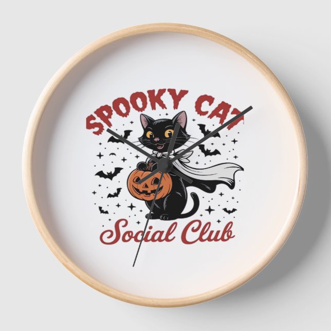 Reloj Spooky Cat Social Club PNG - Cute Halloween Classi (Anverso)