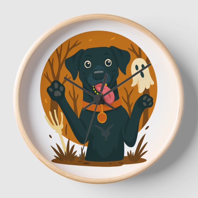 Reloj Spooky Cute Black Dog with Ghost  (Anverso)