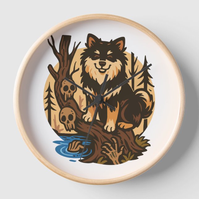 Reloj Spooky Forest Dog with Skulls Horror Art (Anverso)