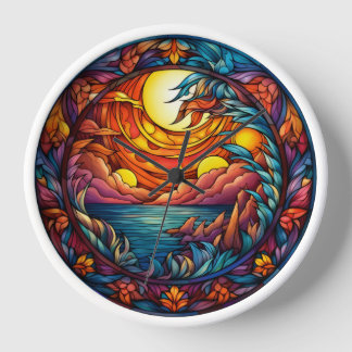 Reloj Stained Glass Sunset Landscape Wall Clock 