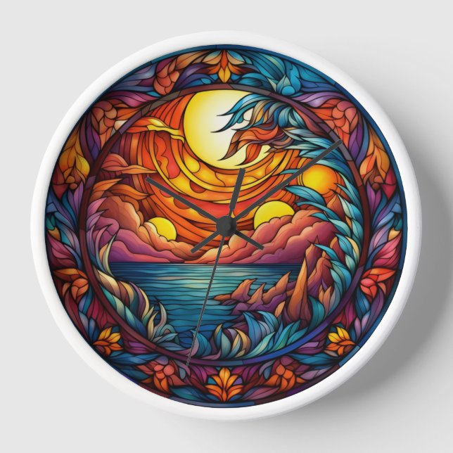 Reloj Stained Glass Sunset Landscape Wall Clock  (Anverso)