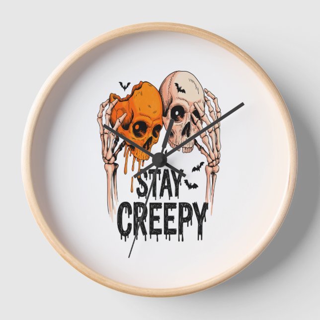 Reloj Stay Creepy PNG, Halloween con cráneo retro (Anverso)