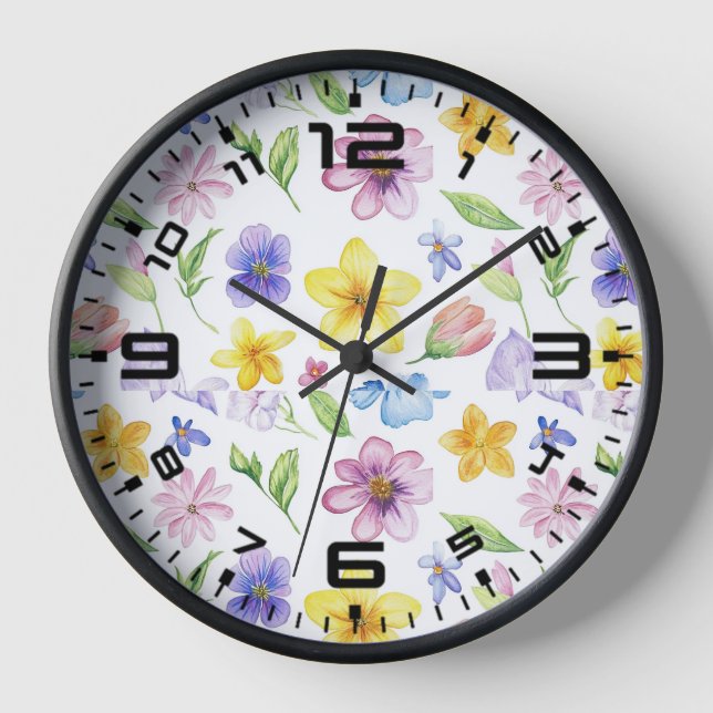 Reloj Sublimación del patrón floral de flores-95651 (Anverso)