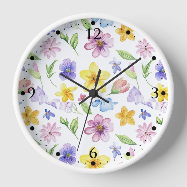 Reloj Sublimación del patrón floral de flores-95651 (Anverso)