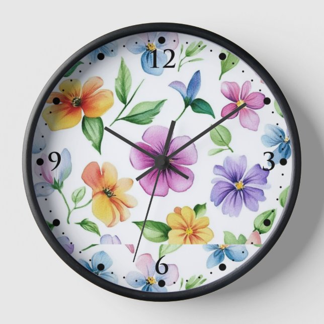 Reloj Sublimación del patrón floral de flores-95652 (Anverso)