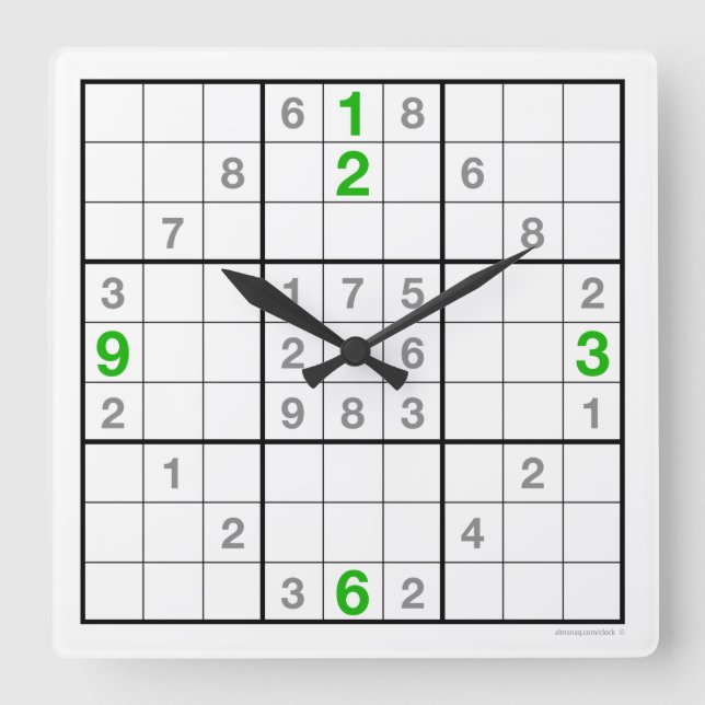 Reloj Sudoku con rompecabezas descargable (verde) (Anverso)