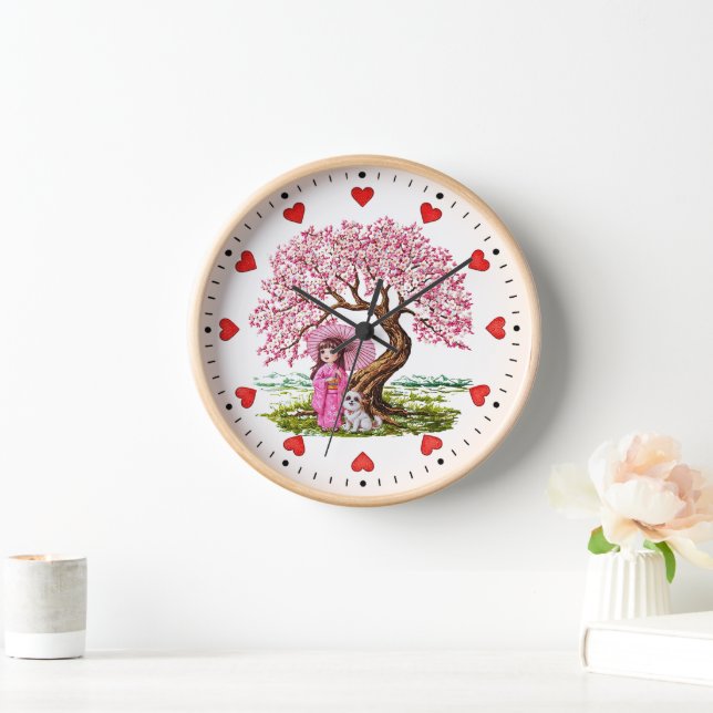 Reloj Sueños de flores: Chica de Kimono y Cachorro (Hogar)