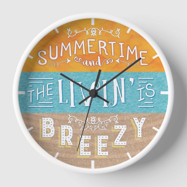 Reloj Summertime Beach House Livin Breezy Nautical Cute (Anverso)