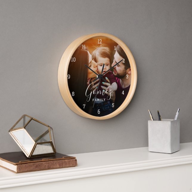 Reloj Superposición fotográfica de familia personalizado (Oficina)