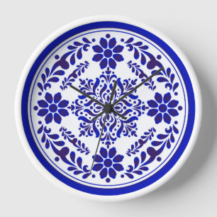Reloj Talavera azul y blanca tres